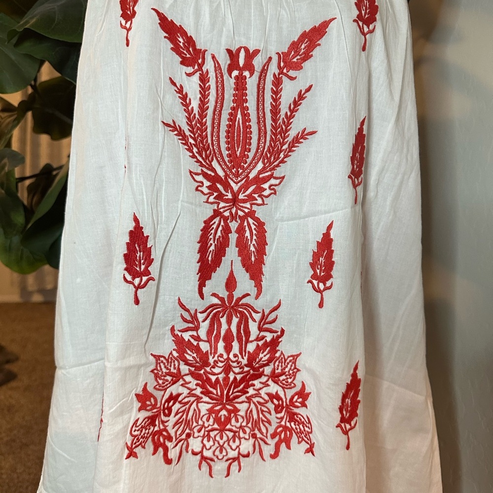 BOHO White and Red Embroidered Mini Dress - Picture 8 of 14